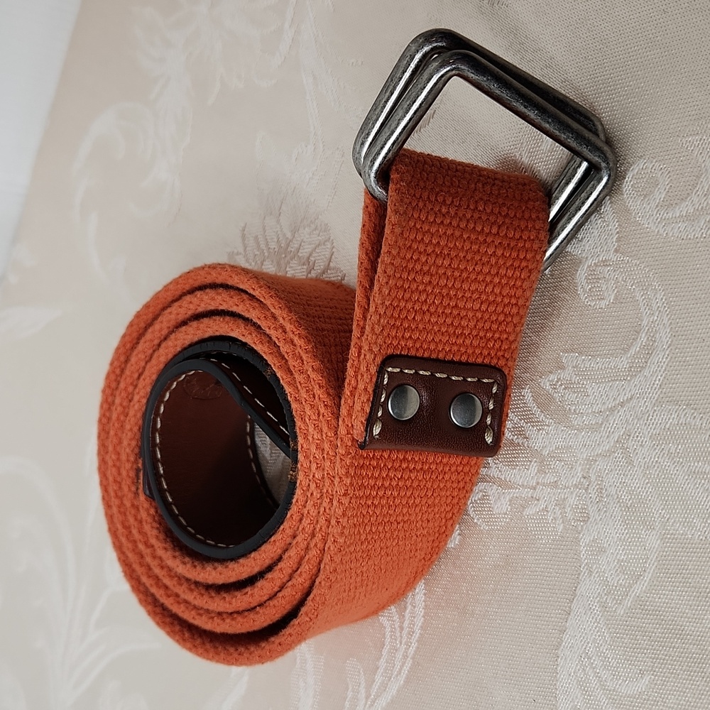 Tommy Bahama D ring belt orange cotton and tan leather golf